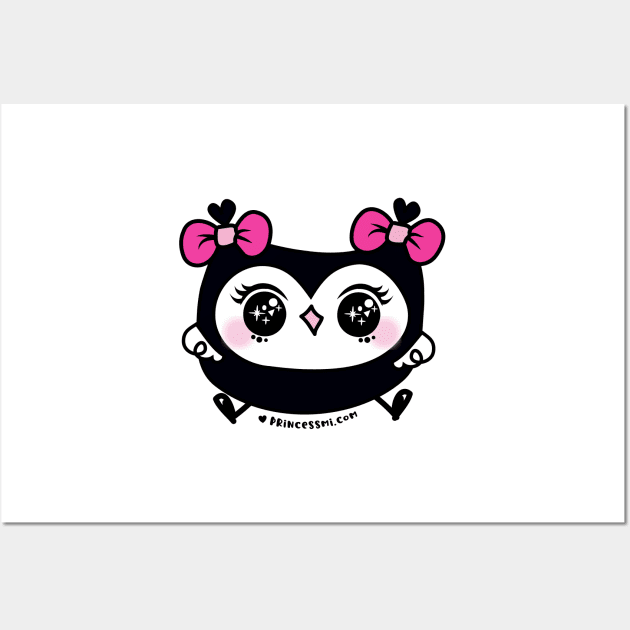 cute kawaii owl with pink ribbon and big bing bing eyes Wall Art by princessmi-com